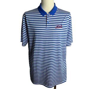 Nike Golf Dri Fit Athletic Polo Shirt L Blue Stripe Short Sleeve Embroidery METS